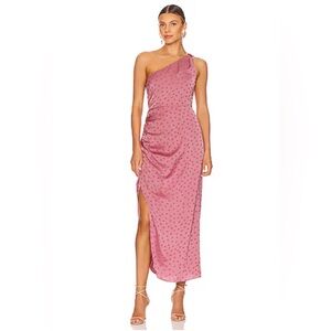 Favorite Daughter Singles Table Dress One-Shoulder Pink Polka Dot Maxi Dress
